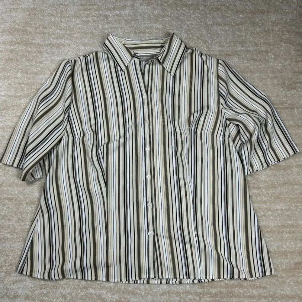 Croft Barrow Women's Stretch Blouse 1X Striped Button Up Shirt Multicolor